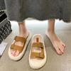 Women's Slippers Fur Plush Platform Wear Non-slip Slippers Casual Fashion Pin Buckle Roman Flip-flops Winter New Style