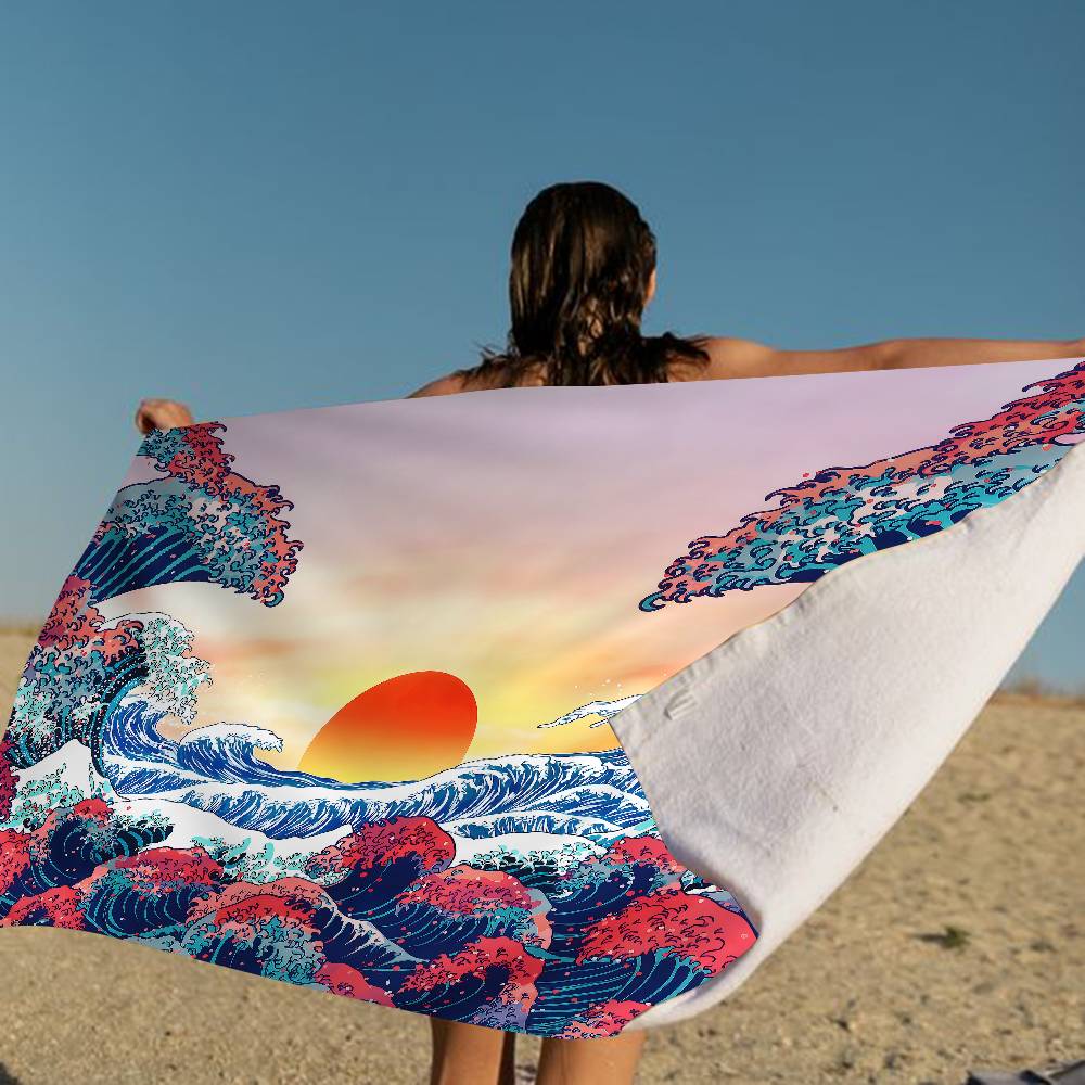 Giappone Onda di Kanagawa Coperta in Microfibra Asciugatura Rapida Teli da Spiaggia Stampa Oversize Super Assorbente Coperta Asciugamano da Piscina