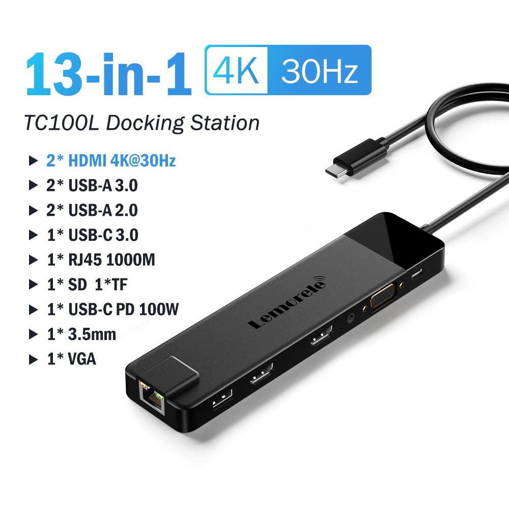 

Lemorele 4K USB Hub USB C to Dual HDMI VGA Gigabit Docking Station USB 3.0 VGA Adapter SD Card Readers for Windows MacBook Air