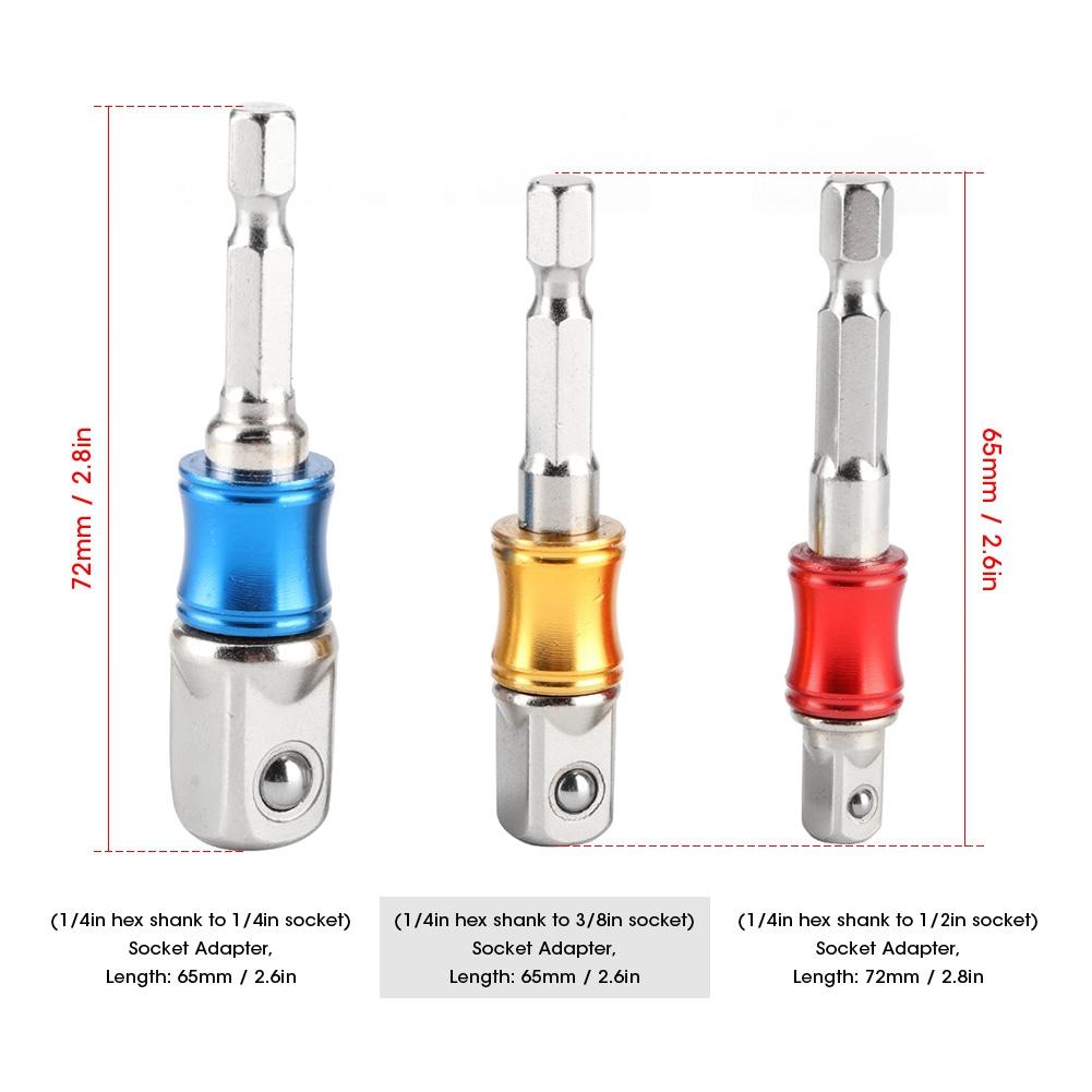 3Pcs/Set Hex Drill Bit Socket Adapter Drive Electric Impact Driver 1/4in 3/8in 1/2in Drill Bit Driver Socket Shank Adapter