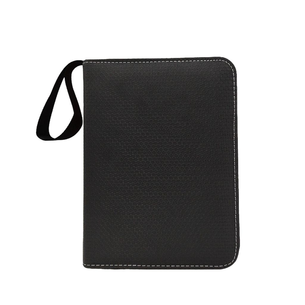Card Storage Organizer with 9 Grid Transparent Pockets Honeycomb Texture Solid Pattern Zippered Closure and Wrist Strap for Document Protection