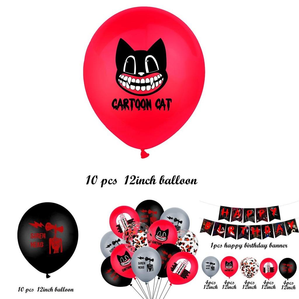 Set de Globo de Cumpleaños y Topper para Pastel con Temática de Horror de Gato Dibujo Animado Siren Head Espeluznante