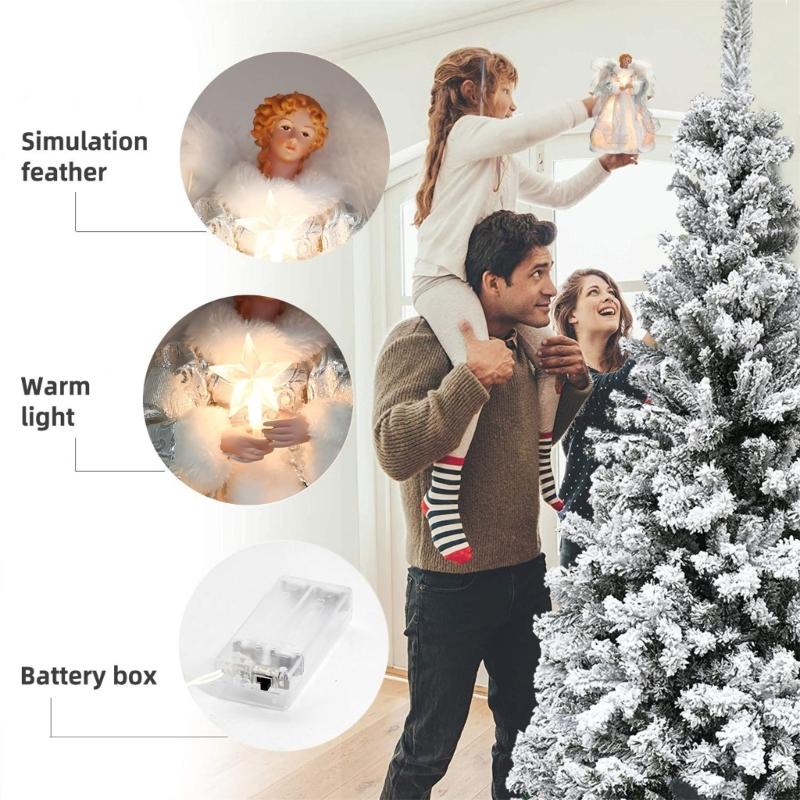 LED Light Silver Golden Angel Tree Topper Christmas Tree Accent 12" Height ForXmas Decoration Ornament
