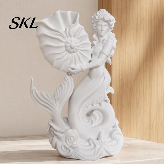 Decorative Shell Desktop Organizer 3D Printed Mermaid Conch Storage Ornament, Mini Hollow Tube Flowerpot, Creative for Home Office Decor European