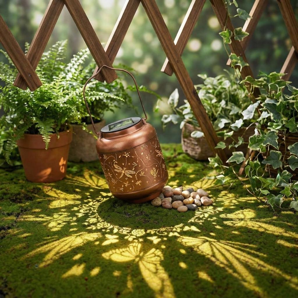 Solar Metal Hollow Hanging Light Balcony Garden Outdoor Decor Lamp