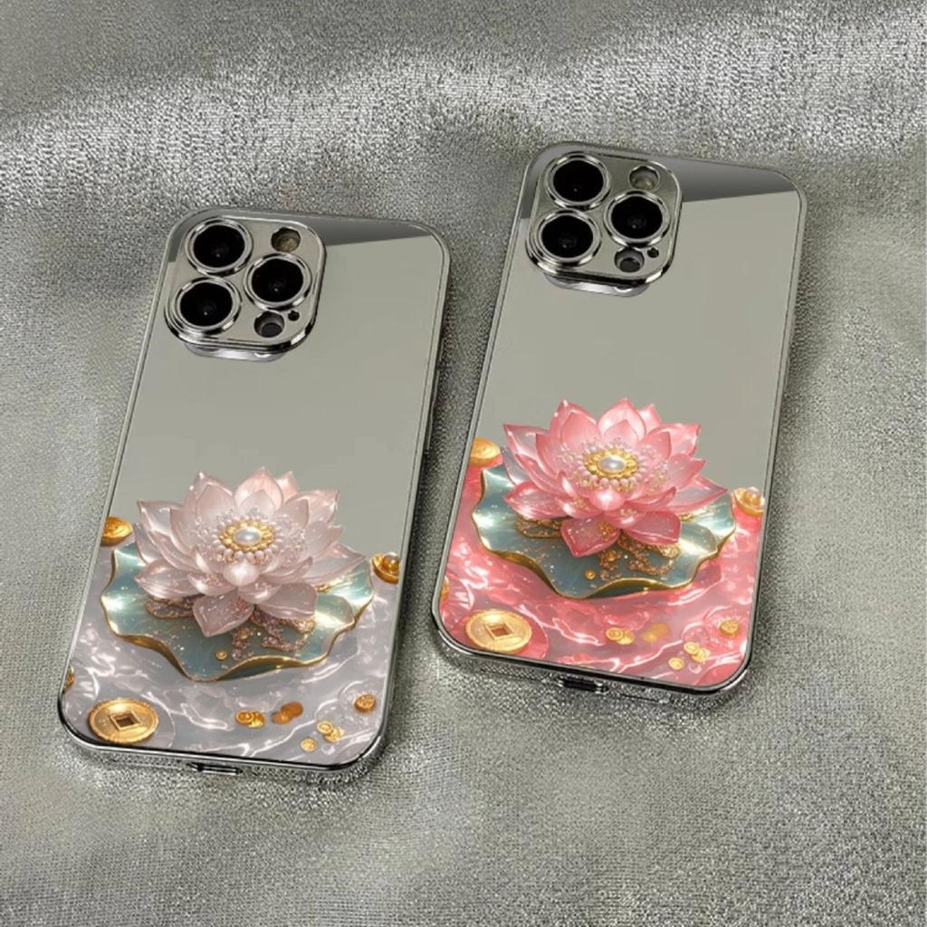 Gold Coin Lotus for Apple 17 Promax Personality 16 New 15 Mobile Phone Case for IPhone 14 Mirror Creative