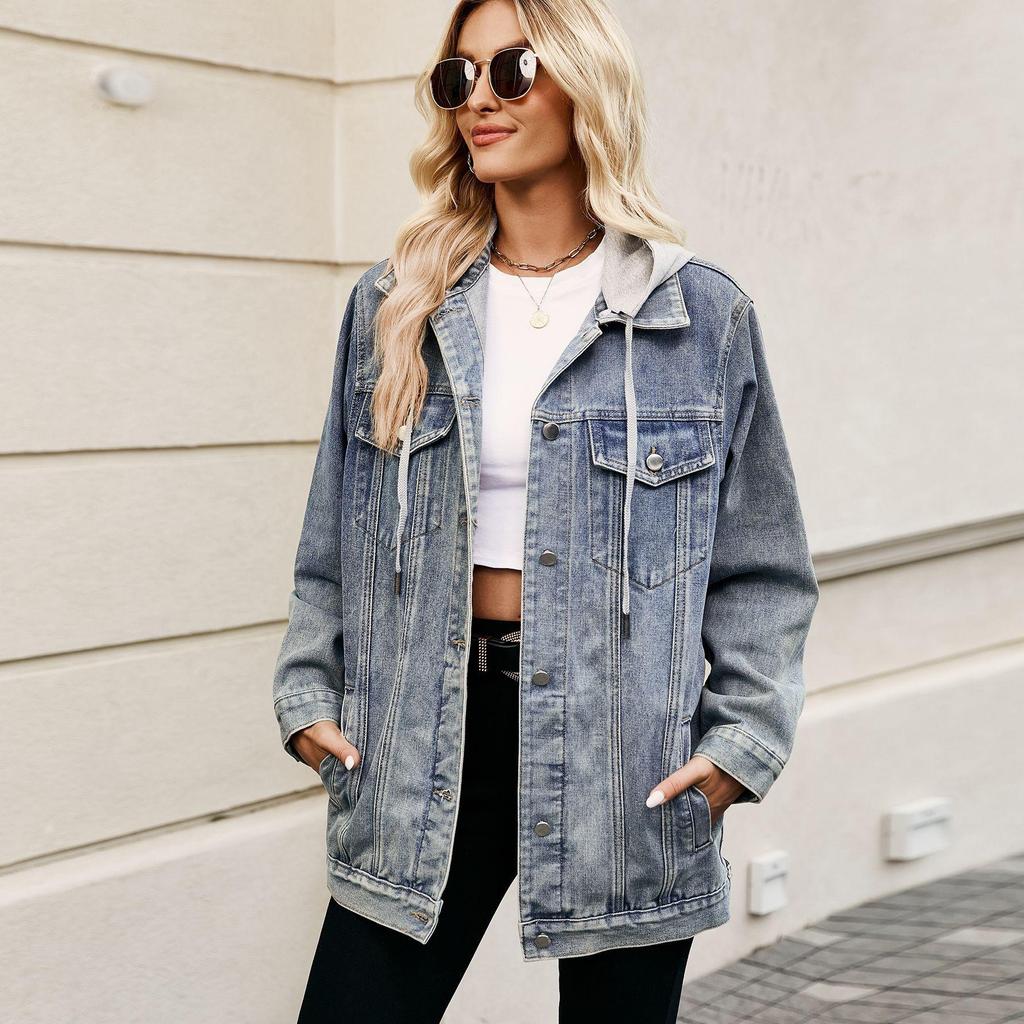 Spring and Autumn Women's Fashion Casual Hooded Denim Jacket
