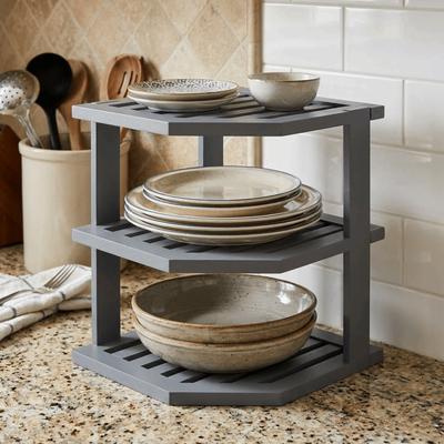 Large Capacity 3 Tier Bamboo Corner Shelf Simple Space Saving Spice Jars Storage Rack Stable Bread Display Rack