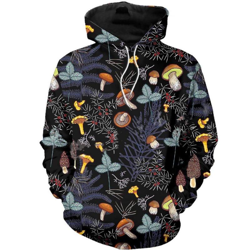 Fashion Colored Mushroom Pattern 3D Printed Hooded Sweatshirt Casual Super Large Hooded Sweatshirt Street Harajuku Men Pullover