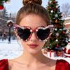 Frohe Weihnachten Herzförmiger Rahmen Sonnenbrille Imitation Perle Strandparty Sonnenbrille für Party
