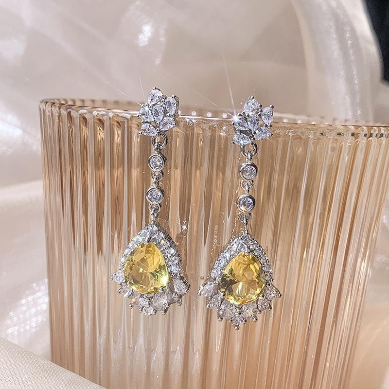 Stud Earrings Inlaid Topaz Earrings Women'S Earrings Temperament High-End Design Jewelry Light Luxury High-End Sense