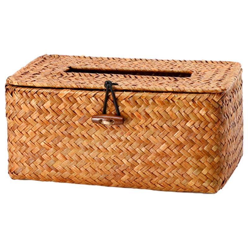 Handmade Woven Straw Tissue Box Cover for Car