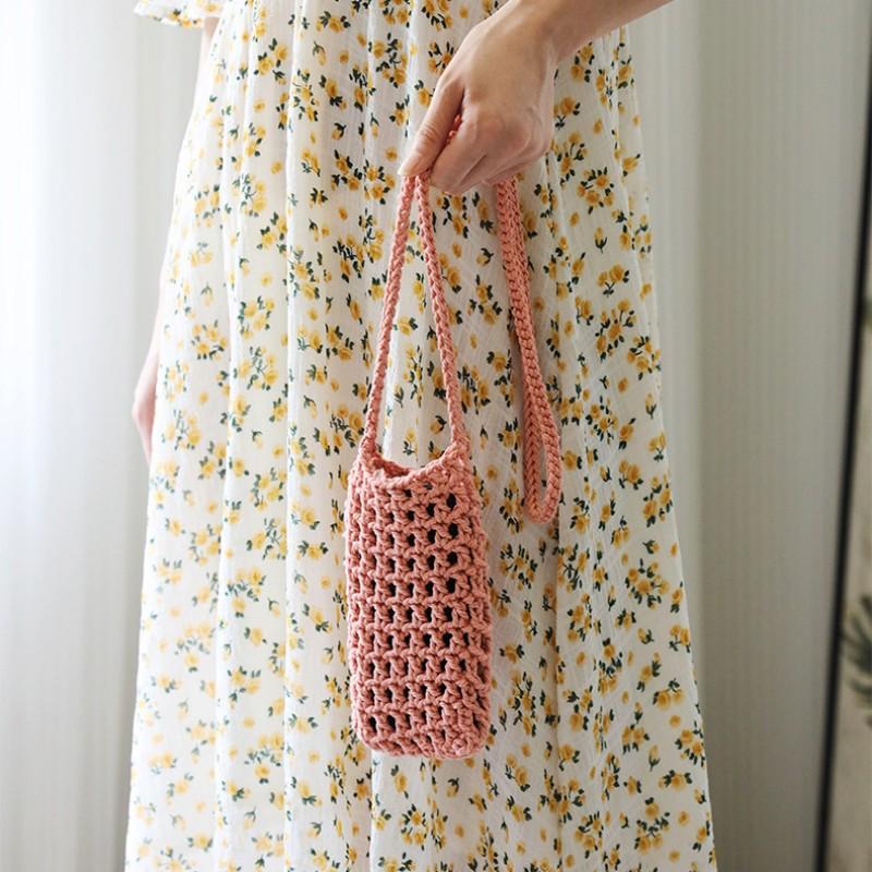 New Hollow Knitting Phone Bag For Women Colorful Hand Woven Shoulder Crossbody Bag Simple Travel Beach Handbag Small Purse Pouch