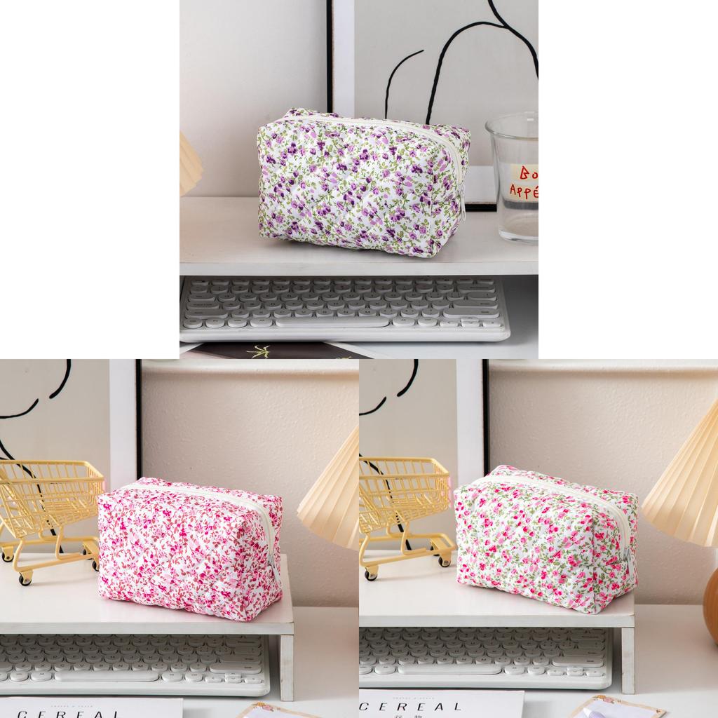 Floral Handheld Cosmetic Bag With Zipper For Travel And Daily Use