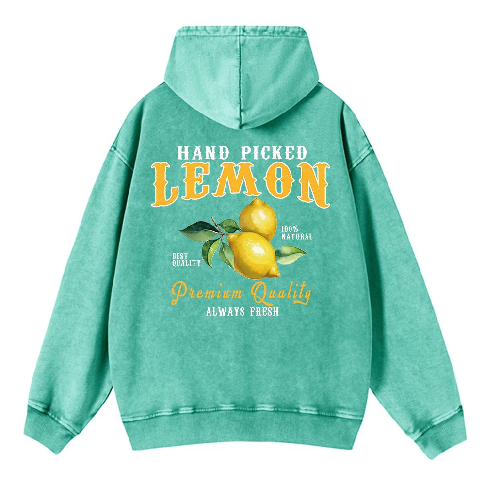 Autumn Womens Washed Hoodies Hand Picked Lemon Always Fresh Prints Streetwears Warm Oversize Cotton Hooded Clothes