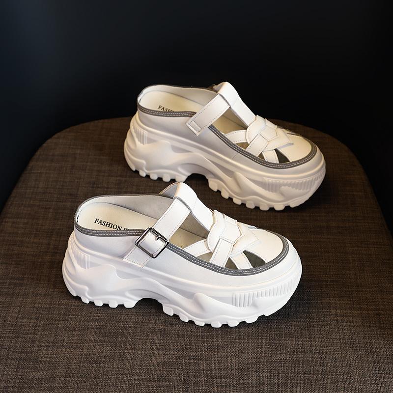 

Сандалии на платформе, женские туфли, увеличивающие рост, тапочки, женские летние, наружные, новые, из коровьей кожи, дышащие сандалии с сумкой на щиколотку 38