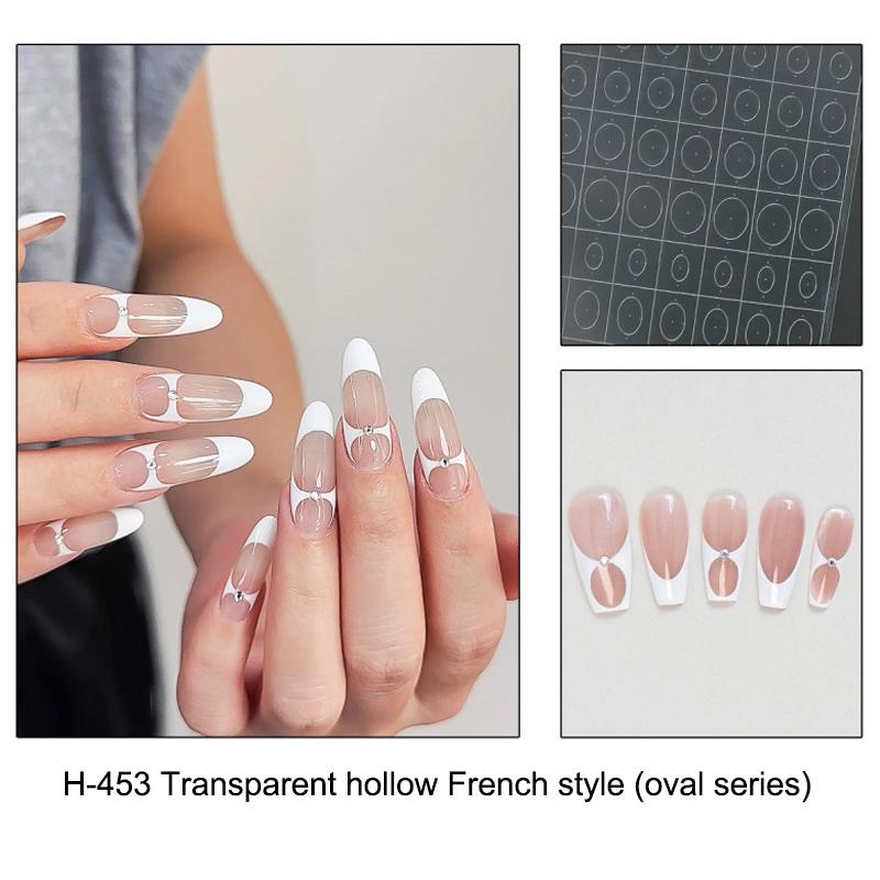 Fully Transparent Hollow French Nail Stickers Spray Painting Stencil French Edges Templates Patting Glue Adhesive Auxiliary Tool