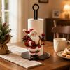 Wood Paper Towel Roll Holder with Vertical Center Post, Round Base, and Christmas Animal Panel for Countertop Use