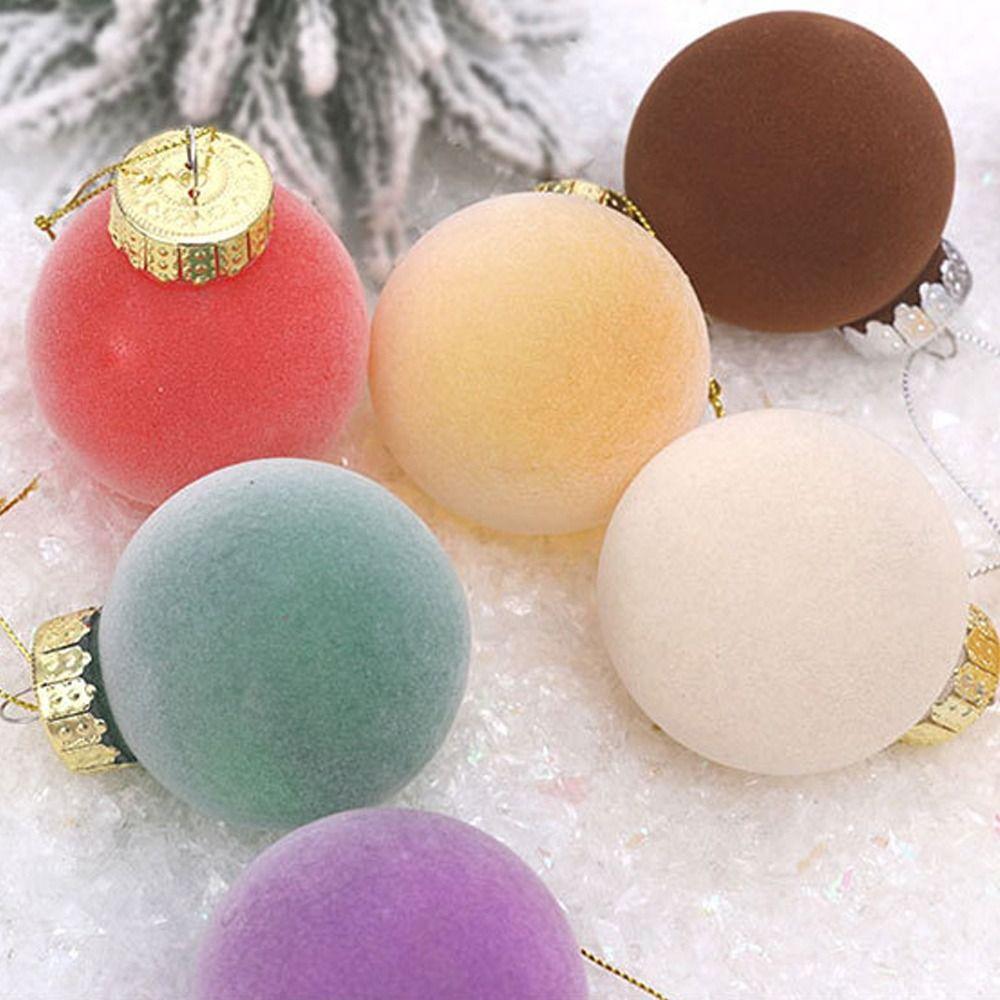12pcs 6cm Flocked Christmas Balls Ornament Festival PET Christmas Ball Pendant Round Reusable Xmas Tree Hanging Decoration