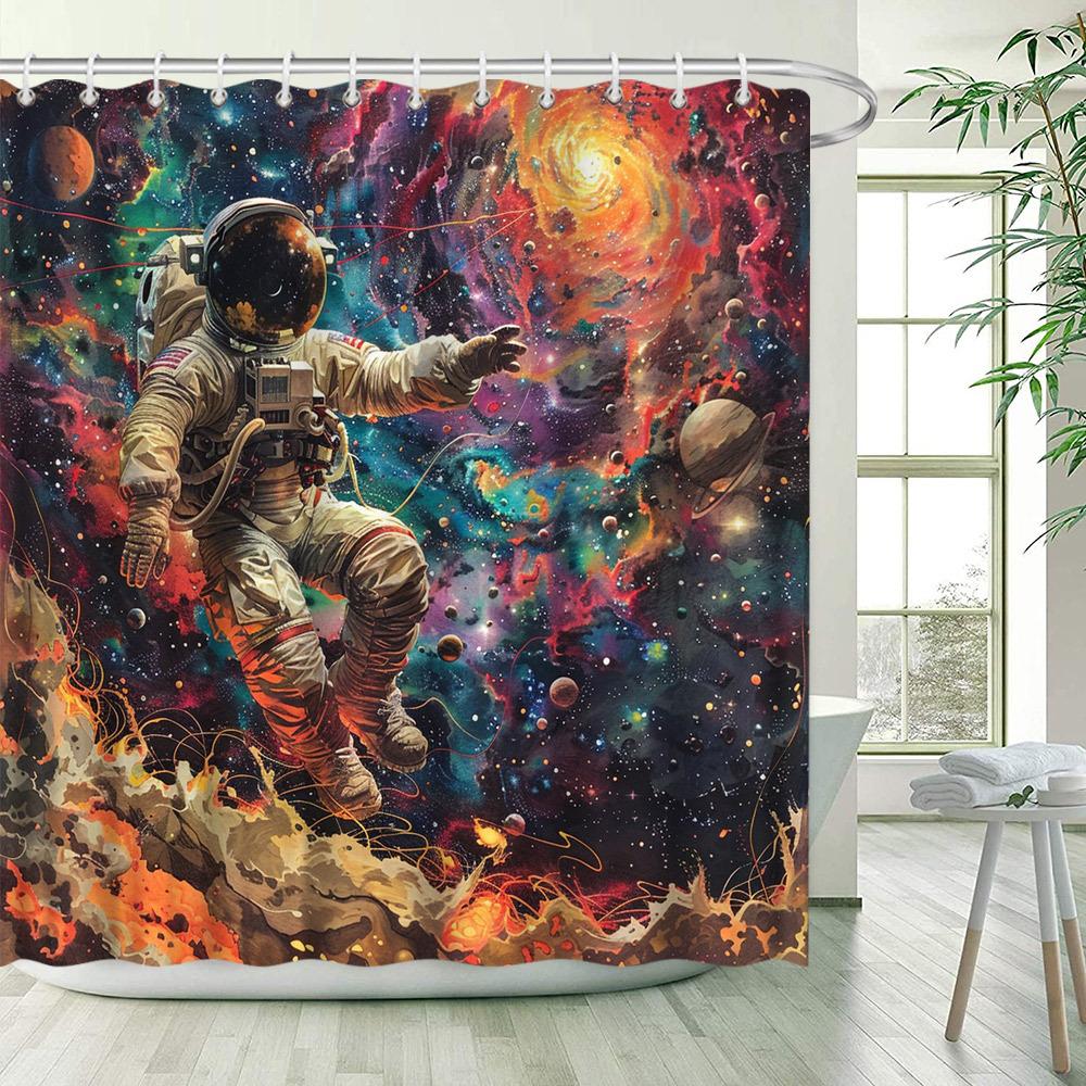 Galactic Astronaut Waterproof Shower Curtain - Vibrant Space Design, Anti-Mold, Easy to Clean, Durable Fabric for Bathroom Decor
