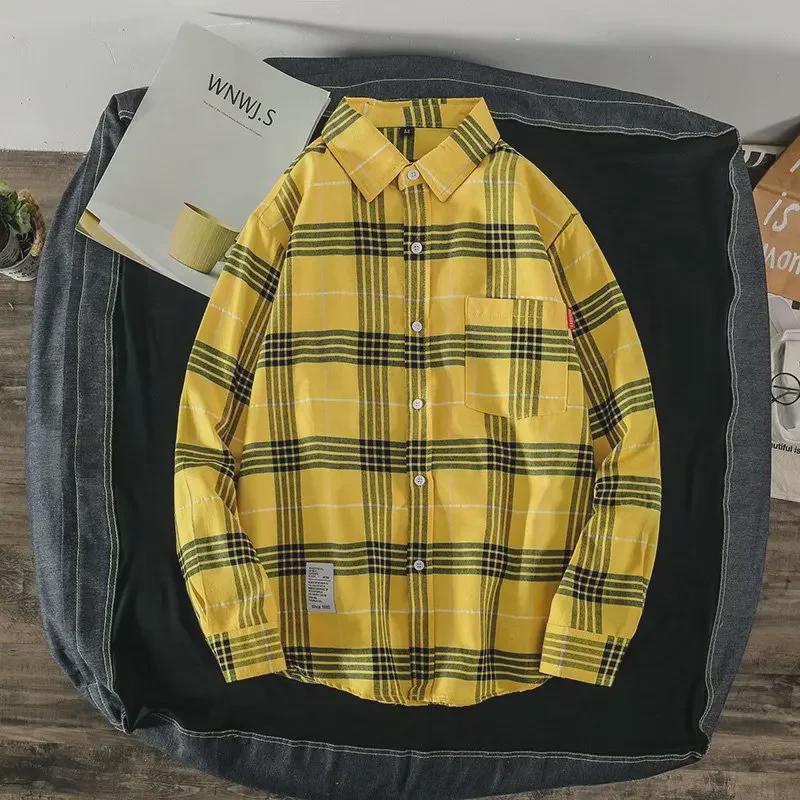2024 Men's Plaid Shirt: Casual Spring/Autumn Jacket, Long-Sleeved Trendy Student Style