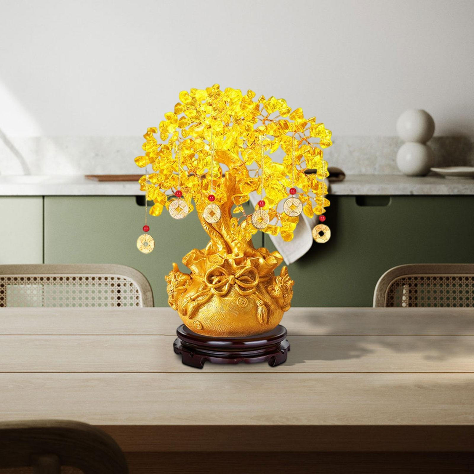 

Китайское денежное дерево коллекционная скульптура фэн-шуй горшечное украшение счастливый искусственный бонсай для стола Aureate 19cmx25cm