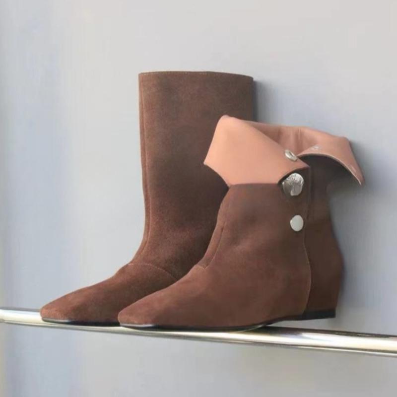 Fashion Flats Women Ankle Boots Suede Square Toe Shoes Winter Designer New 2025 Trend Goth Chelsea Cozy Non Slip Botas De Mujer