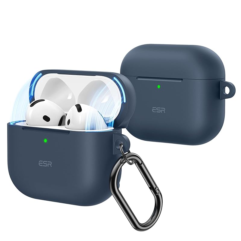 

ESR AirPods 4 case 4th generation (2024) (USB-C) correspondence magnetic lid lock Complete fall prevention cover With carabiner Cloud series blue