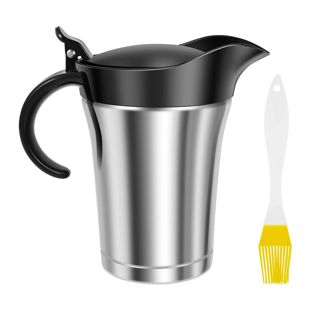 Double Wall Insulated Gravy Boat, 750ml Stainless Steel Sauce Jug with Hinged Lid & Anti-Drip Spout, for Holiday Dinner Serving