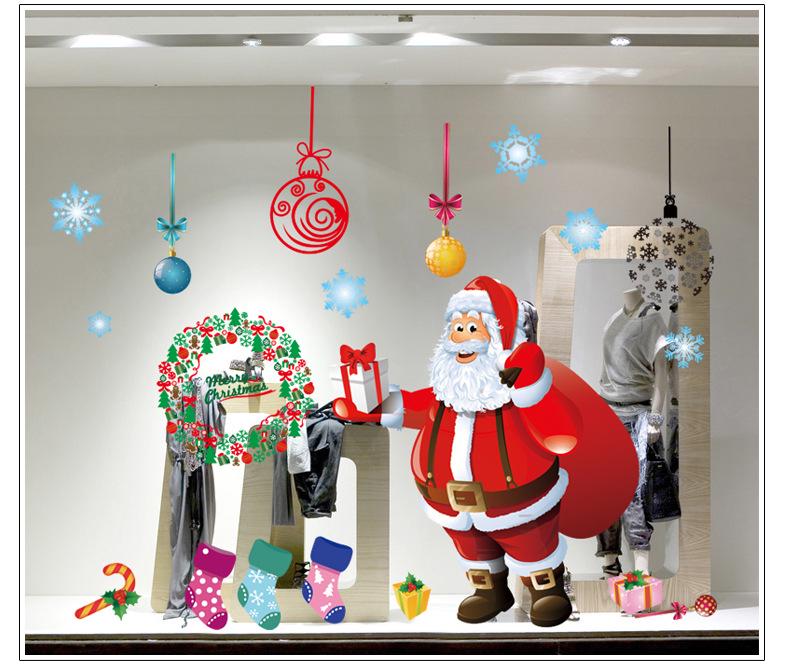 Christmas Tree and Old Man Cartoon Wall Sticker Shop Large Wall Self-adhesive Decorative Painting New Year's Wallpaper