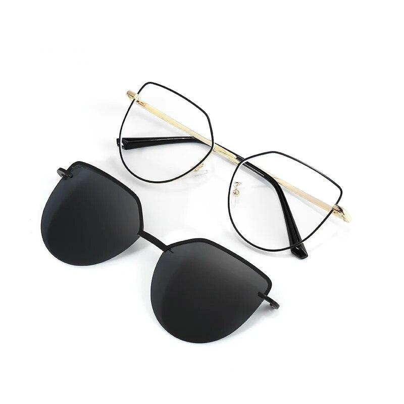 Cat Eye Flip On Sunglasses Women Anti Blue Light Glasses Frames Polarized Magnetic Clip Ladies Fashion Computer Eyeglasses