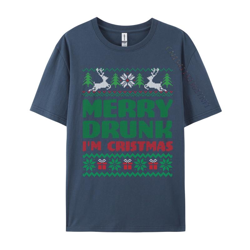 Merry Drunk I Im Christmas I Ugly TShirts Comfortable Tops Tees Fitted Casual Crew Neck Top TShirts