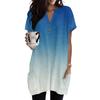Women's V-Neck Gradient Print Short Sleeve Blouse with Pocket - Casual Pullover Top for Everyday Wear