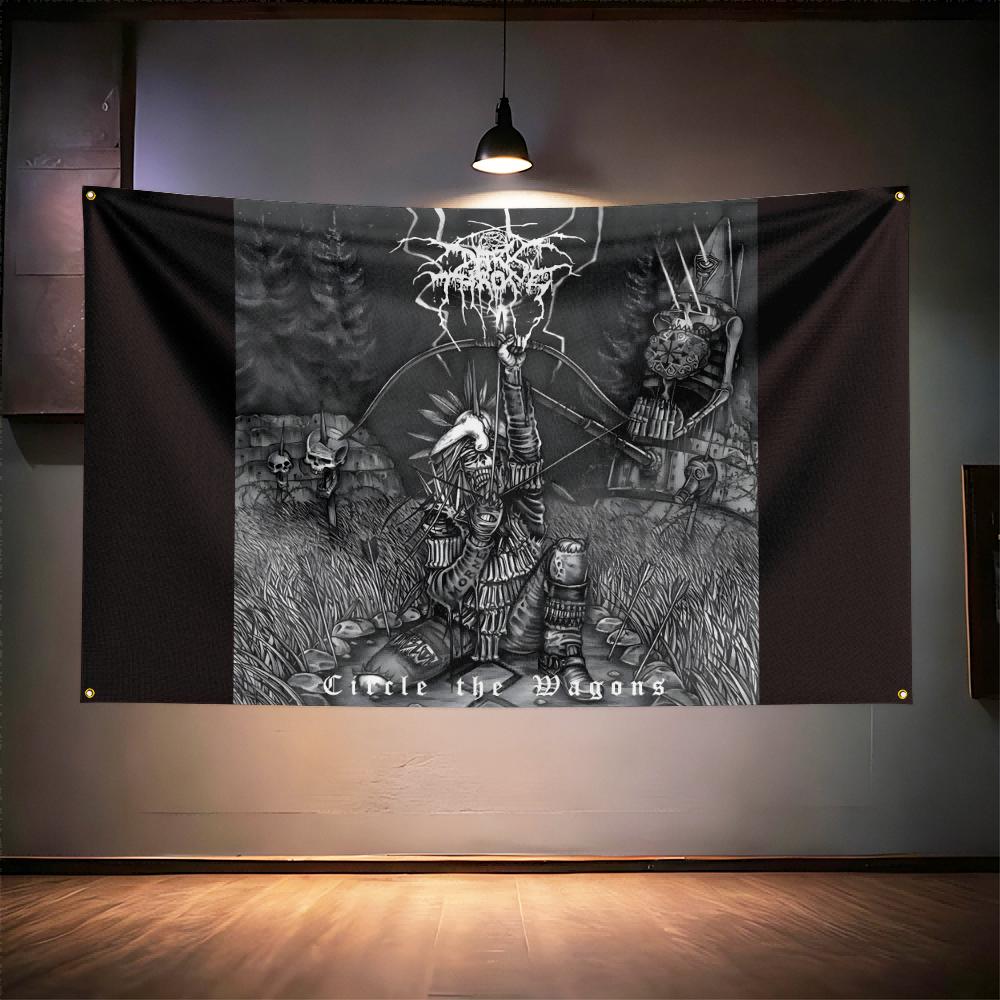 Vlajka rockovej hudby 3x5 stôp Pre fanúšikov Darkthrone Transparent HD tlač Mosadzné očká Dekorácia steny garáže, spálne, obývacej izby, internátu Tapiséria