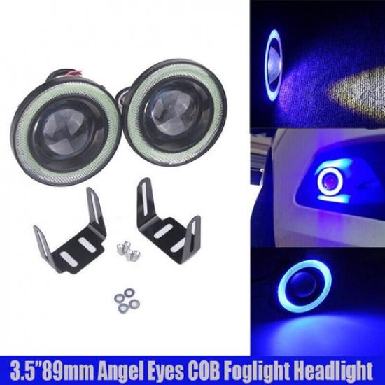 3.5" COB LED Fog Light Projector Car Blue Angel Eye Halo Ring DRL Lamp 2pcs/set