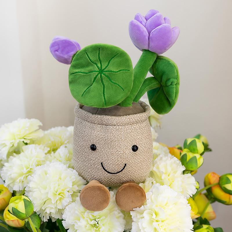 Creative Lotus Cartoon Potted Plant Plush Doll Ornament Home Office Decor Desk