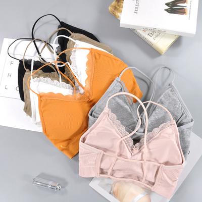 Seamless Thin Straps Cross Beauty Back Lace Edge Beauty Back Yoga Sports Bra