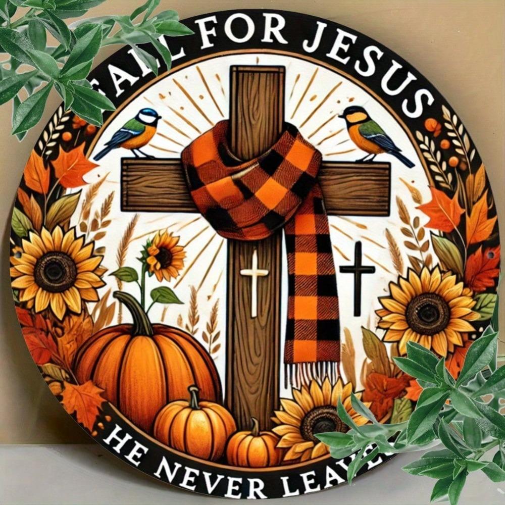 Ernte Jesus Metall Wandkunst Rundes Eisen Schild Kreuz Herbstschal Heimdekor