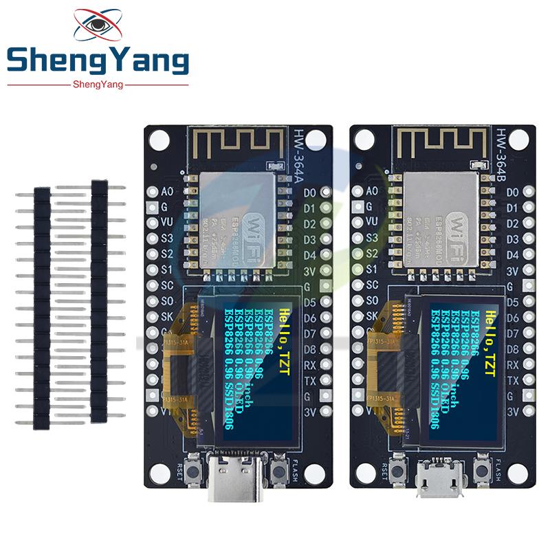 TZT 1PCS NodeMCU ESP8266 Development Board With 0.96 Inch OLED Display CH340G ESP-12F Module TYPE-C USB For Arduino/Micropython