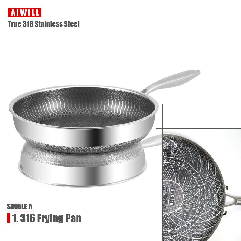 

Сковорода AIWILL Kitchen Quality из нержавеющей стали 316/304 с антипригарным покрытием для приготовления жареных стейков, электромагнитная печь общего назначения Outer diameter 28cm