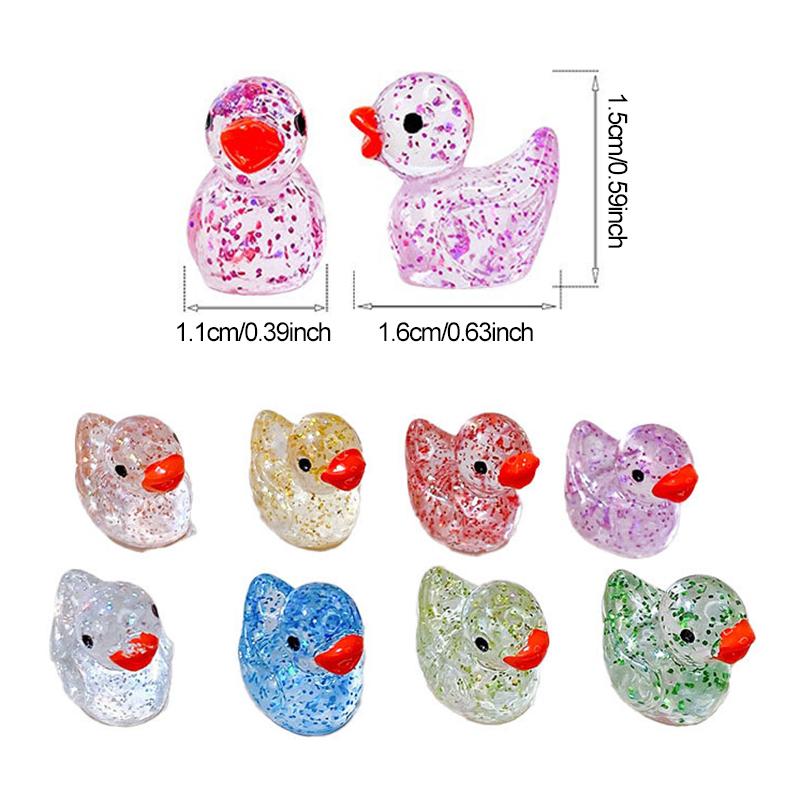 20PCS Assorted Color Glitter Duck Decorative Mini Resin Duck Artificial Ornament Photography Prop Festival Party Souvenir QC-ZYF