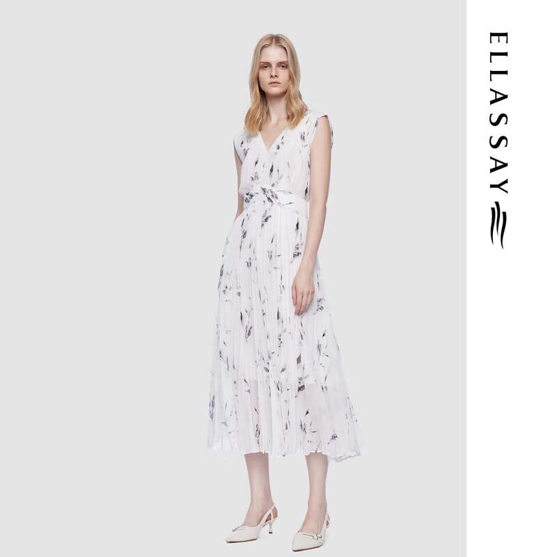 ELLASSAY Women's Ink Wash Charm V-Neck Pleated Dress