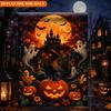 2D Flat, 2D Flat Garden Flag 1pc, Halloween Pumpkins And Ghosts, Durable Polyester Fiber Material, Single-sided Printing, Suitable for Lawns, Gardens,