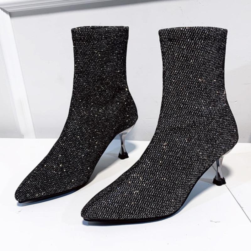 Fashion Four Seasons Booties Women Spring and Autumn New Fashion Pointed Toe High Heel Stiletto Heel Versatile Sleeve Single Boots
