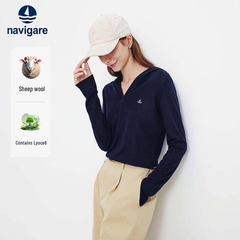 Navigare Women s Tencel Wool V-Neck Hooded Knit Top L