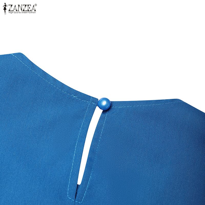 ZANZEA Women Casual Round Neck Summer Sleeveless Pleated Dress