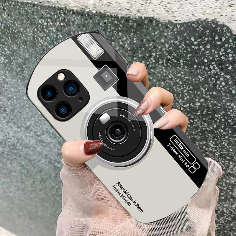 Alte Kamera Rose Lila Für Iphone 11 12 13 14 15 Pro Max Plus Mini 7 8 Se 2020 X Xs Xr Elliptische Gehärtetes Glas Handyhülle