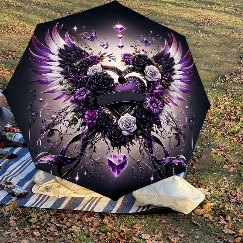 1PC Heart Wings Umbrella-8-Rib Reinforced, Automatic Open, Lightweight & Durable, Cute Fashion Accessory for Outdoor, Beach or Casual Use, Beach Umbre