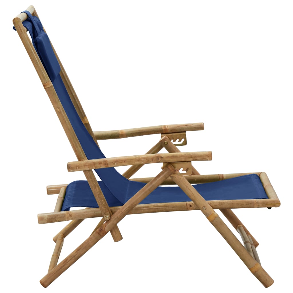 Adjustable Relax Chair Navy Blue Bamboo and Fabric