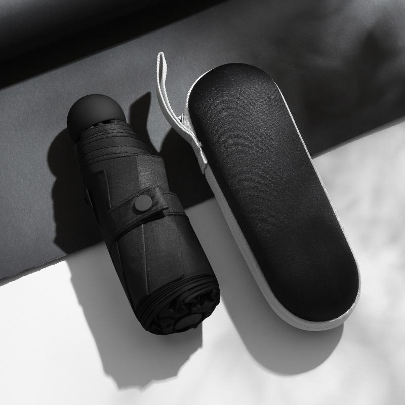 Kapselparaply Bærbar Mini Solskjerm Solkrem Regnparaply Svart Gummi Legeringshåndtak Sammenleggbar Sol Regn Dobbeltbruk